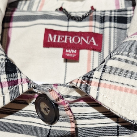 Cotton Plaid Coat, Lined, Black And Cream, Large Buttons, Merona, Sz 8, NWOT - Picture 2 of 14